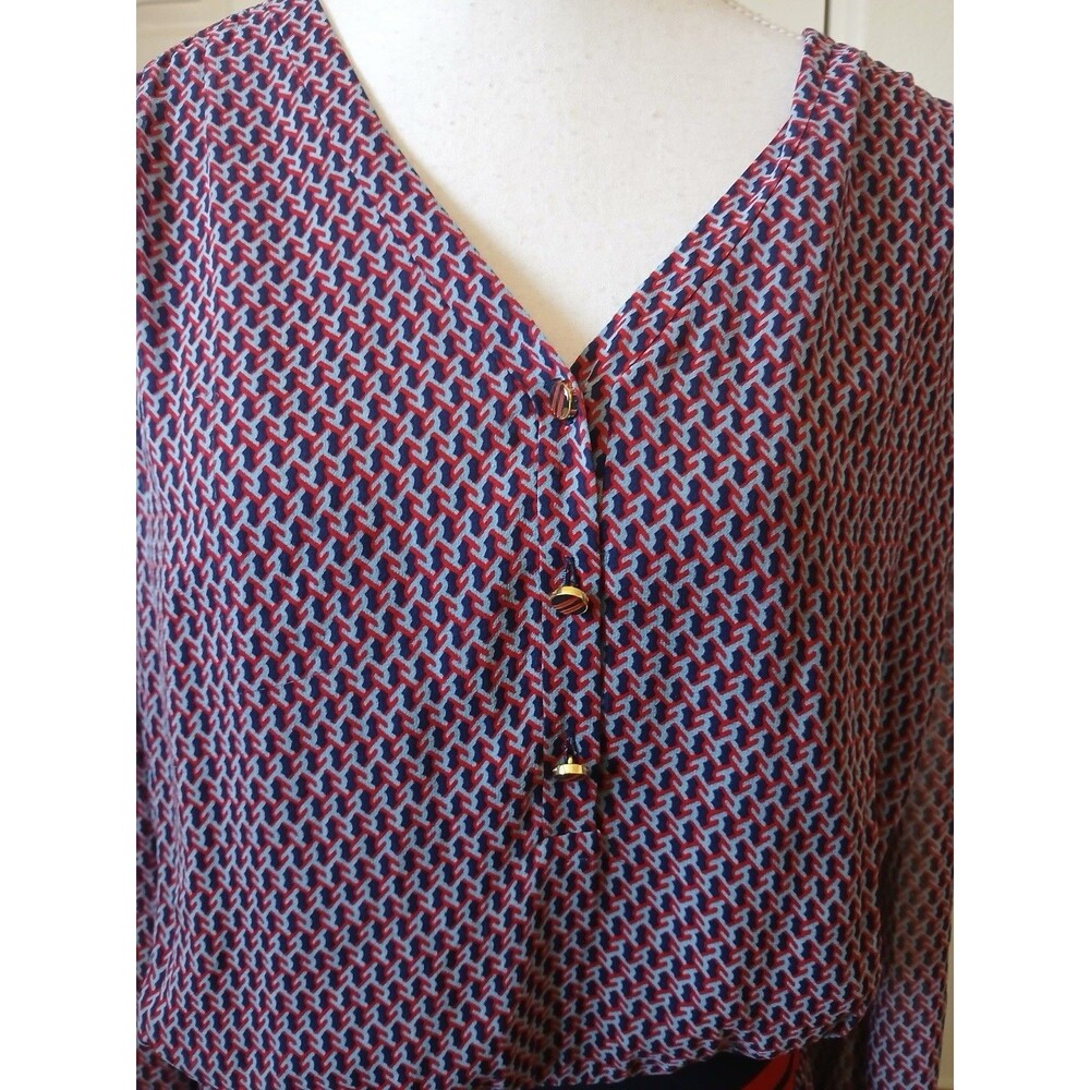 Tory Burch Women’s Mido Dress Blue Red Geometric Silk 12 Midi Career Designer - Picture 9 of 16